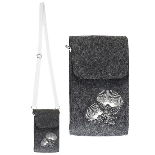 NZ Pōhutukawa with White Felt Crossbody Bag - Grey