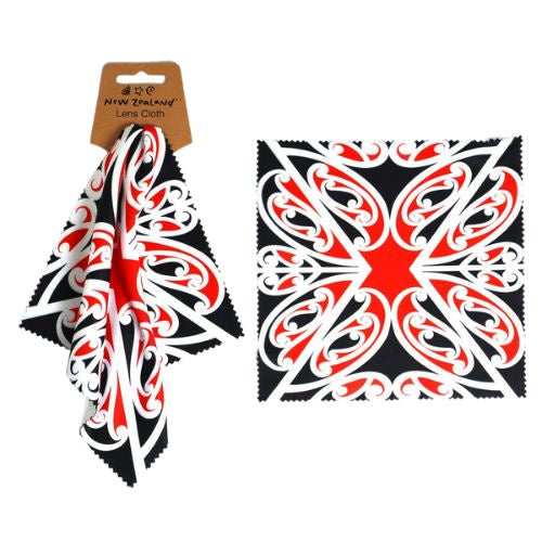 NZ Māori Design Microfibre Lens/Cleaning Cloth - Red & Black