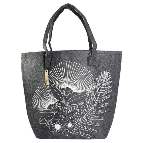 NZ Flower Felt Grey Tote Bag Large
