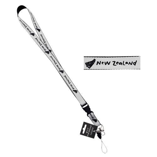 NZ with Fern Lanyard - White