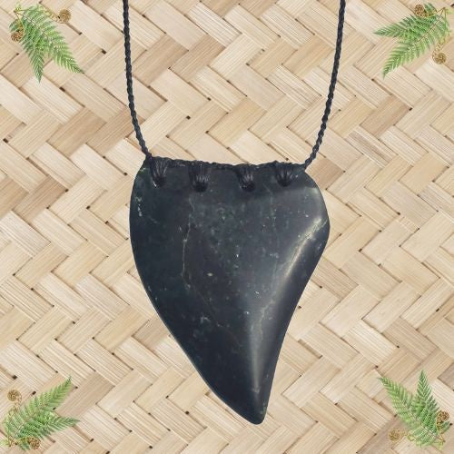 NZ Greenstone Whale Tooth Pendant - 82mm