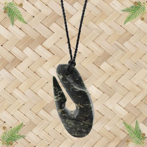 NZ Greenstone Hook Pendant - Arahura Serpentine - 70mm