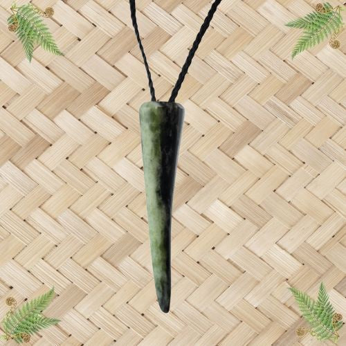 NZ Greenstone Eye Tooth Pendant - 75mm