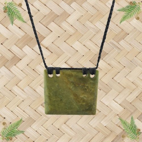 NZ Greenstone Square Plate Pendant - 65mm
