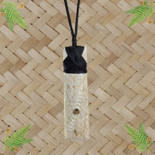 Whale Bone Engraved Toki with Paua Pendant - 79mm