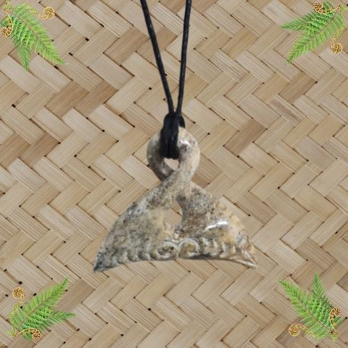 Whale Bone Whale Tail Twist Engraved Pendant - 35mm