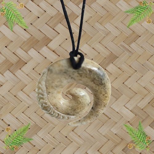 Whale Bone Koru Engraved Pendant - 34mm