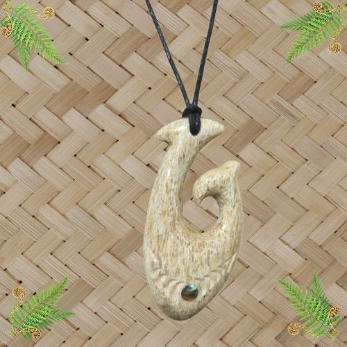 Whale Bone Hook Engraved Pendant - 64mm