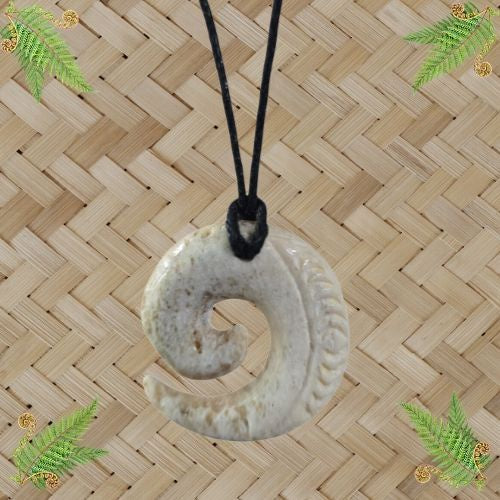 Whale Bone Koru Engraved Pendant - 35mm