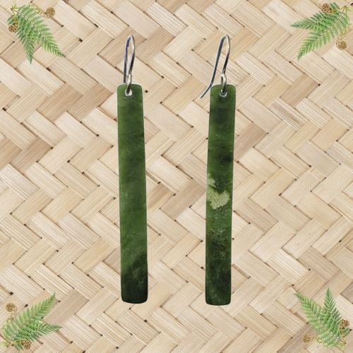 NZ Greenstone Toki Earrings - 70mm