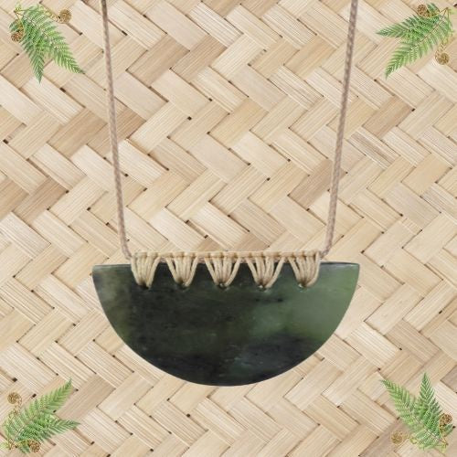 NZ Greenstone Breastplate Pendant with Cream Binding - 75mm