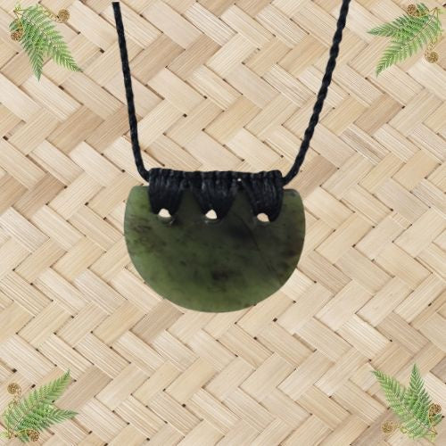 NZ Greenstone Breastplate Pendant with Black Binding - 30mm