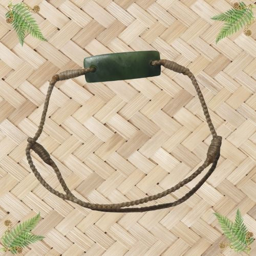 NZ Greenstone Bracelet with Tan Braided Cord - 30mm