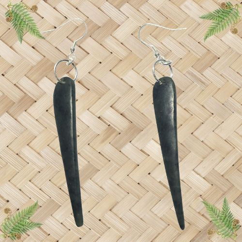 NZ Greenstone Drop Point Earrings - 56mm