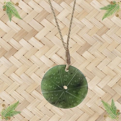 NZ Greenstone Kina Disc Pendant - 30mm
