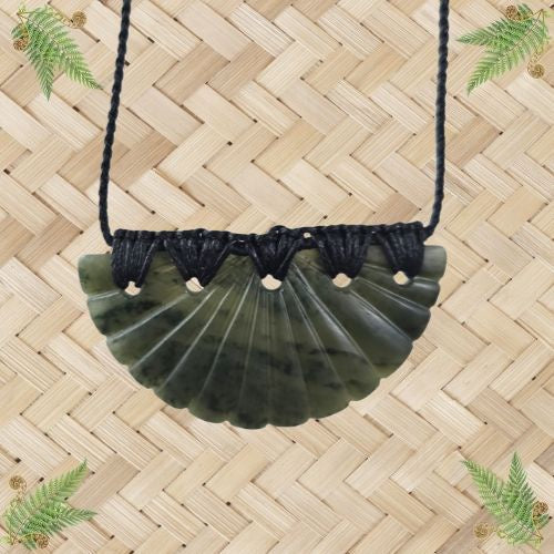 NZ Greenstone Scallop Shell Breastplate Pendant - 52mm