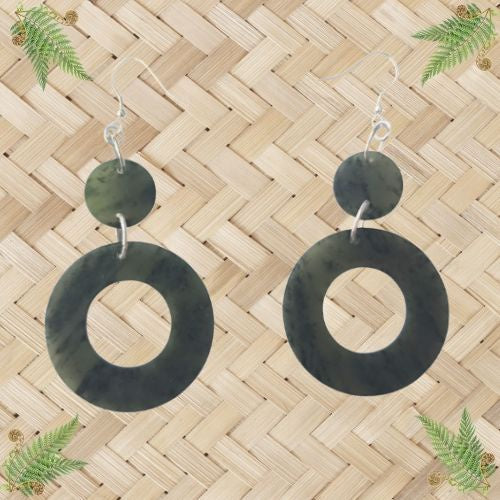 NZ Greenstone Chandelier Earrings - 65mm