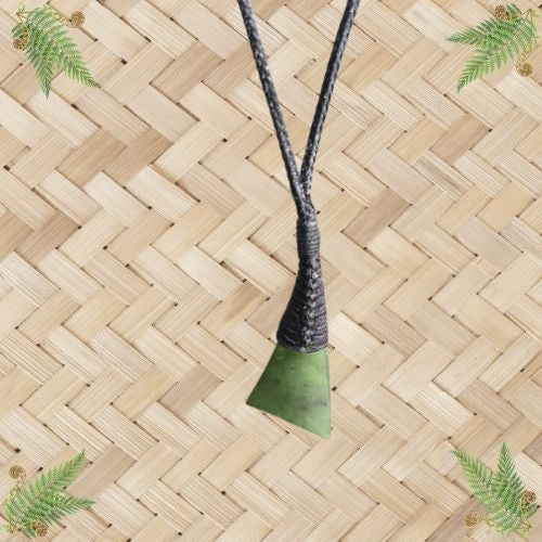 NZ Greenstone Niho Tooth Pendant with Black Binding - 35mm