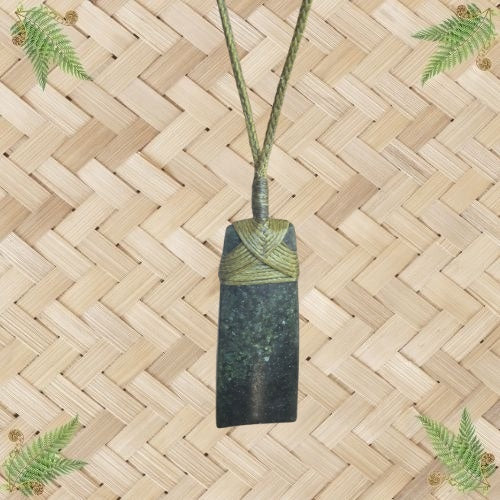 NZ Greenstone Toki Pendant with Green Lashing - 50mm