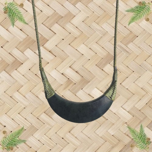 NZ Greenstone Breastplate Pendant with Green Binding - 57mm