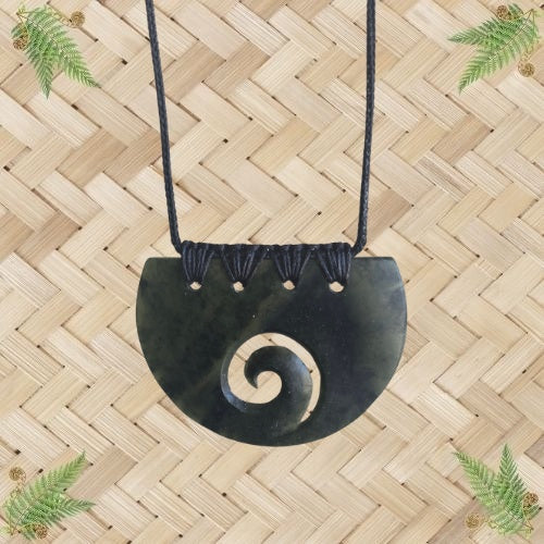 NZ Greenstone Breastplate Pendant with Koru - 55mm
