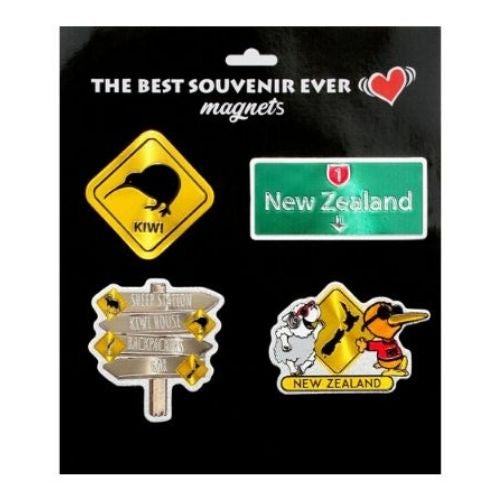 New Zealand Roadsigns Foil Magnets 4pk