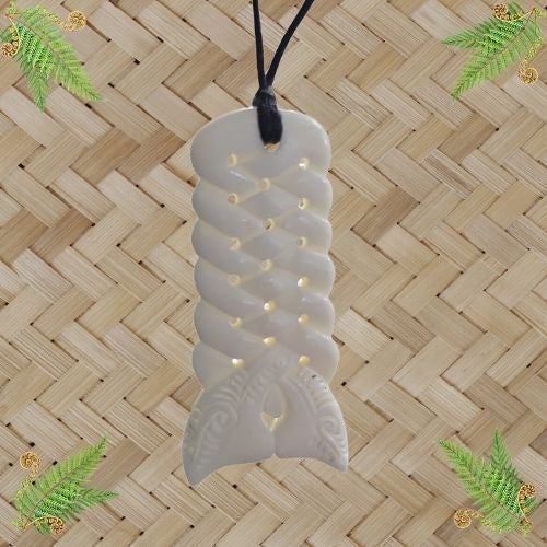 Bone Engraved Multi Twist with Whale Tail Pendant - 50mm