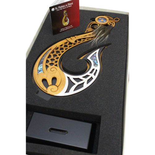 Large Standing Wooden Fish Hook Trophy - Double-sided