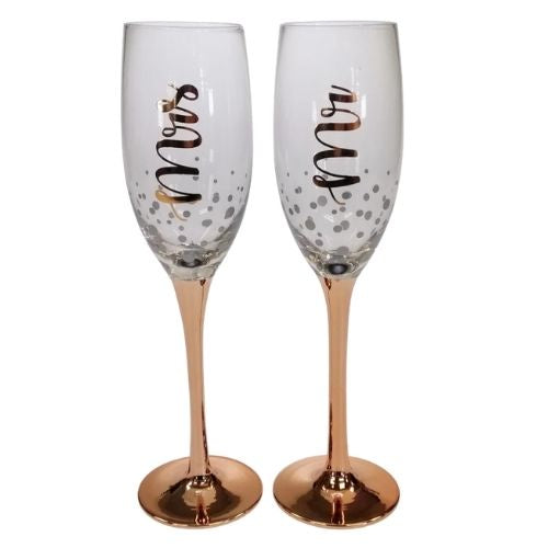 Mr & Mrs Champagne Glass Set - Rose Gold
