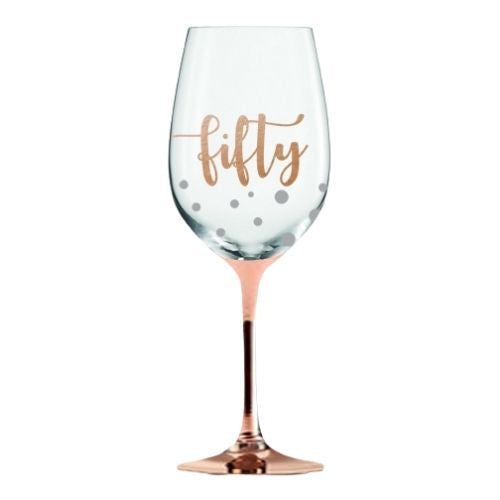Wine Glass - 50th - Rose Gold Stem