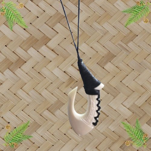Bone Hook Engraved Pendant with Lashing - 80mm