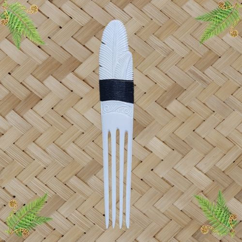 Bone Heru Feather with Black Lashing