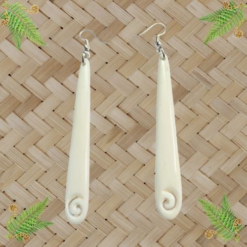 Bone Drop Earrings with Koru - 80mm