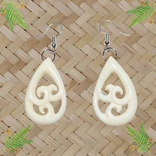 Bone Triple Koru Drop Earrings - 40mm