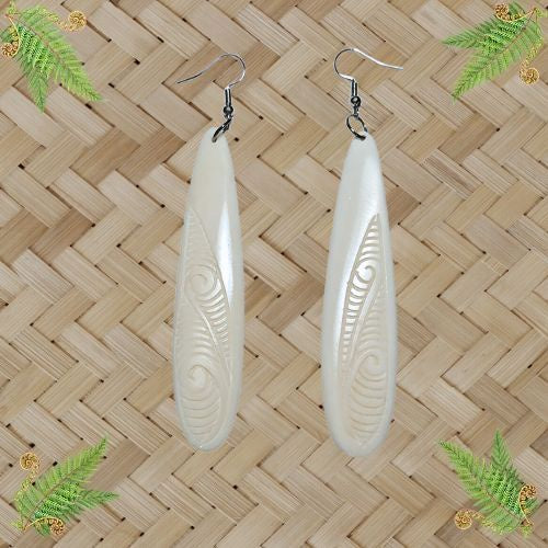 Bone Engraved Drop with Koru Earrings - 80mm