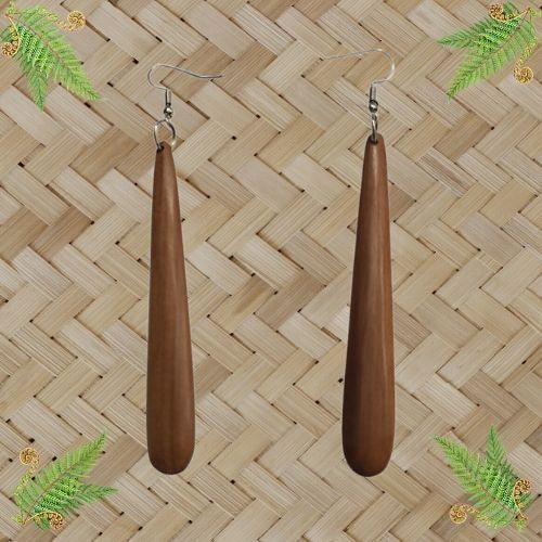 Wood Drop Plain Earrings - 80mm