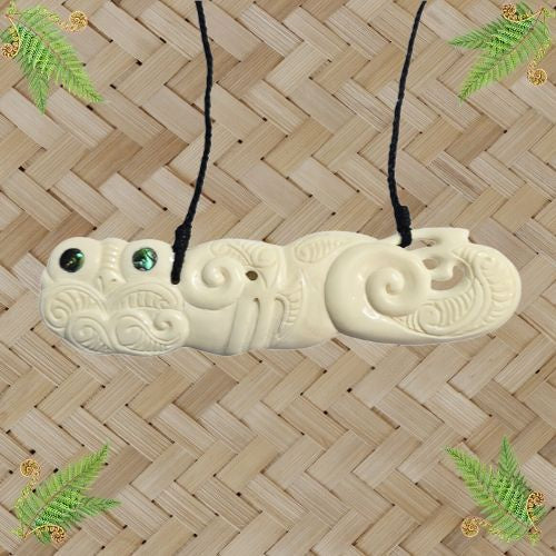 Bone Breastplate - Tiki with Paua - 145mm