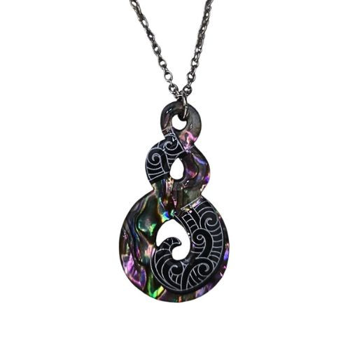 Paua Twist Pendant with Tattoo Design - 45mm