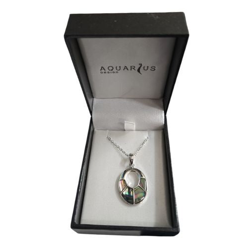 Paua & Rhodium Plated Sectioned Oval Pendant - 25mm