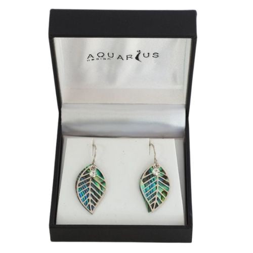 Paua Leaf Filigree Earrings with Crystal