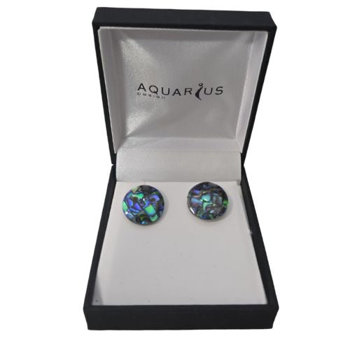 Paua Shell Mosaic Round Earrings