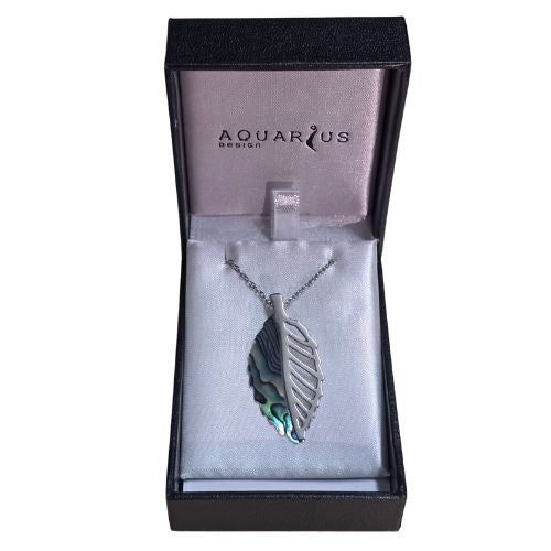 Paua & Metal Feather Pendant - 40mm