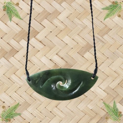 NZ Greenstone Breastplate Pendant with Koru - 85mm