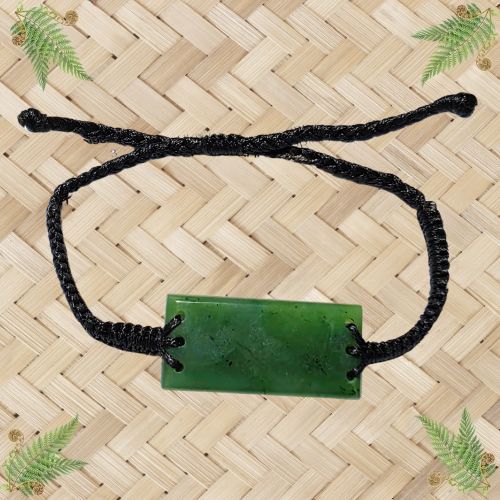 NZ Greenstone Bracelet with Black Braided Cord - 40mm.