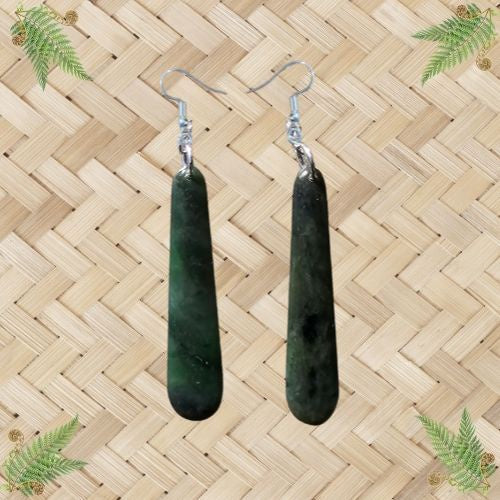 NZ Greenstone Drop Earrings 50mm