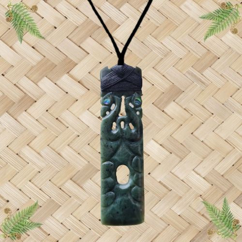 NZ Greenstone Toki with Manaia Face Pendant - 120mm