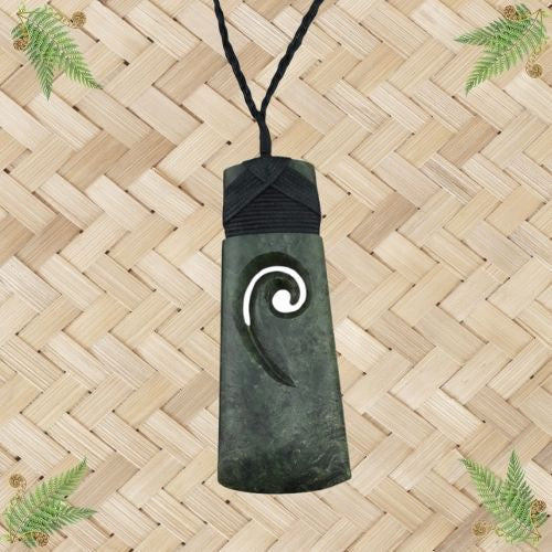 NZ Greenstone Toki with Koru Pendant - 90mm