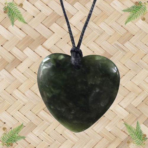 NZ Greenstone Heart Pendant - 30mm.