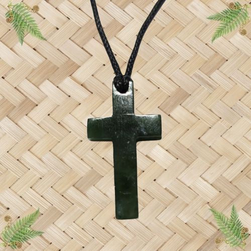 NZ Greenstone Cross Pendant - 33mm
