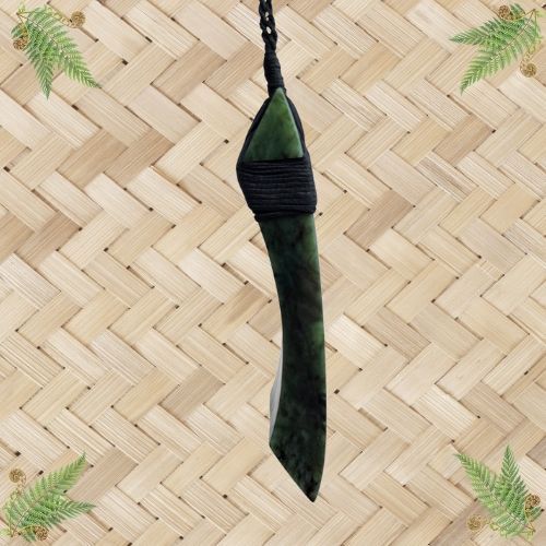 NZ Greenstone Curve Toki Pendant - 110mm